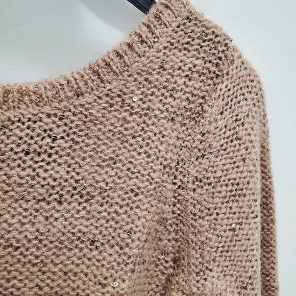 Cynthia Rowley Women's Beige Rose Gold Sequin Wool Mohair Blend SS‎ Sweater Sz S - Picture 2 of 4